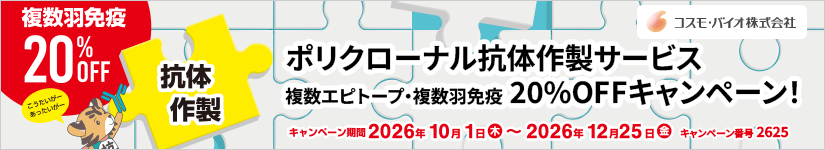 ポリクローナル抗体作製サービス 複数エピトープ・複数羽免疫 20%OFFキャンペーン! 期間:2026年12月25日(金)まで